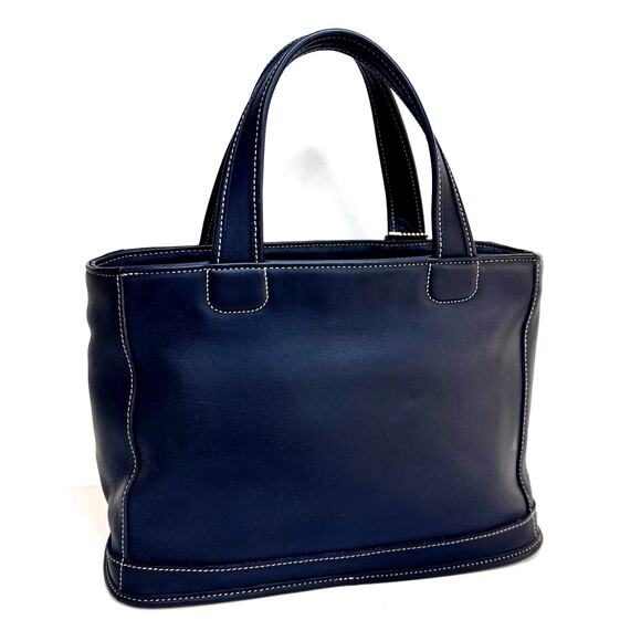 Coach Bleeker Satchel Navy Leather with Twilly and Gold C Bag Charm Vintage 1999 - Picture 4 of 9